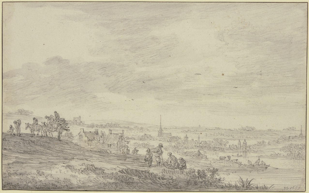 Blick über eine weite Landschaft mit Kirchturm by Ян ван Гойен, 1653 — digital art print download