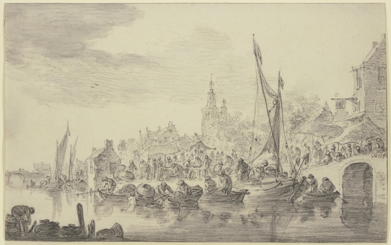 Market at the riverside by Ян ван Гойен, 1644 — digital art print download