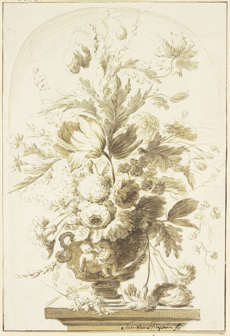 Bouquet in einer Vase in einer Nische stehend — Jan van Huysum