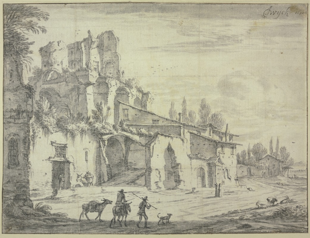 Landscape with ruins by Ян Вайк, 1670 — digital art print download