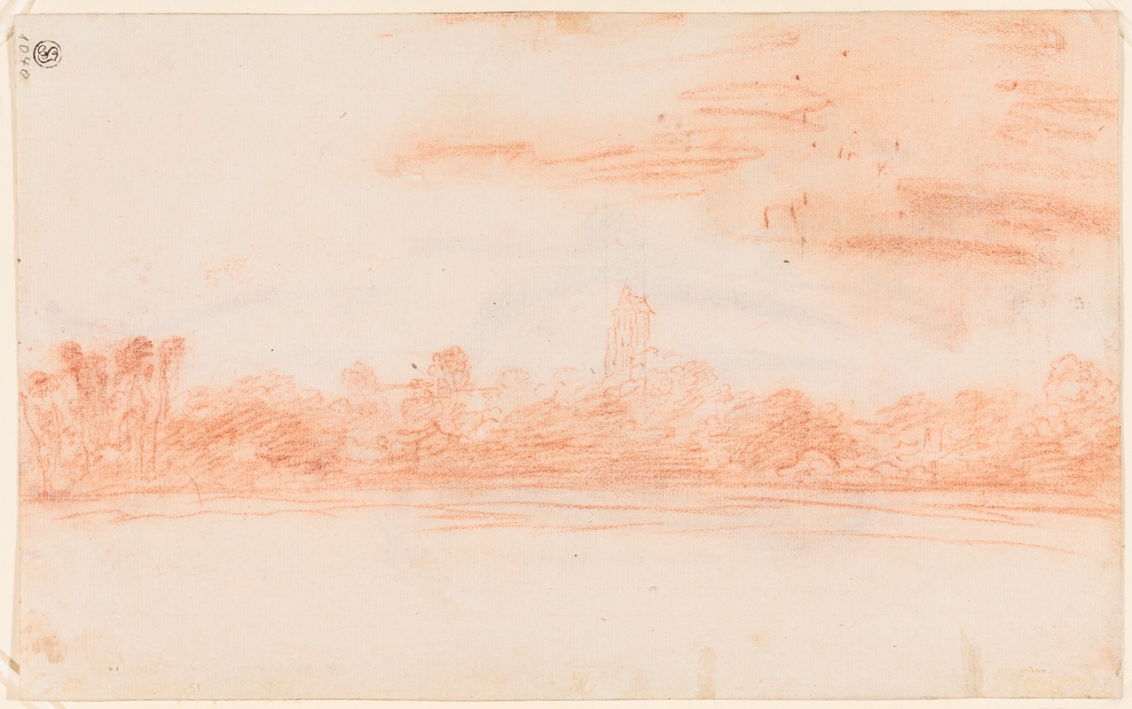 Landscape with church tower by Жан-Антуан Ватто — digital art print download