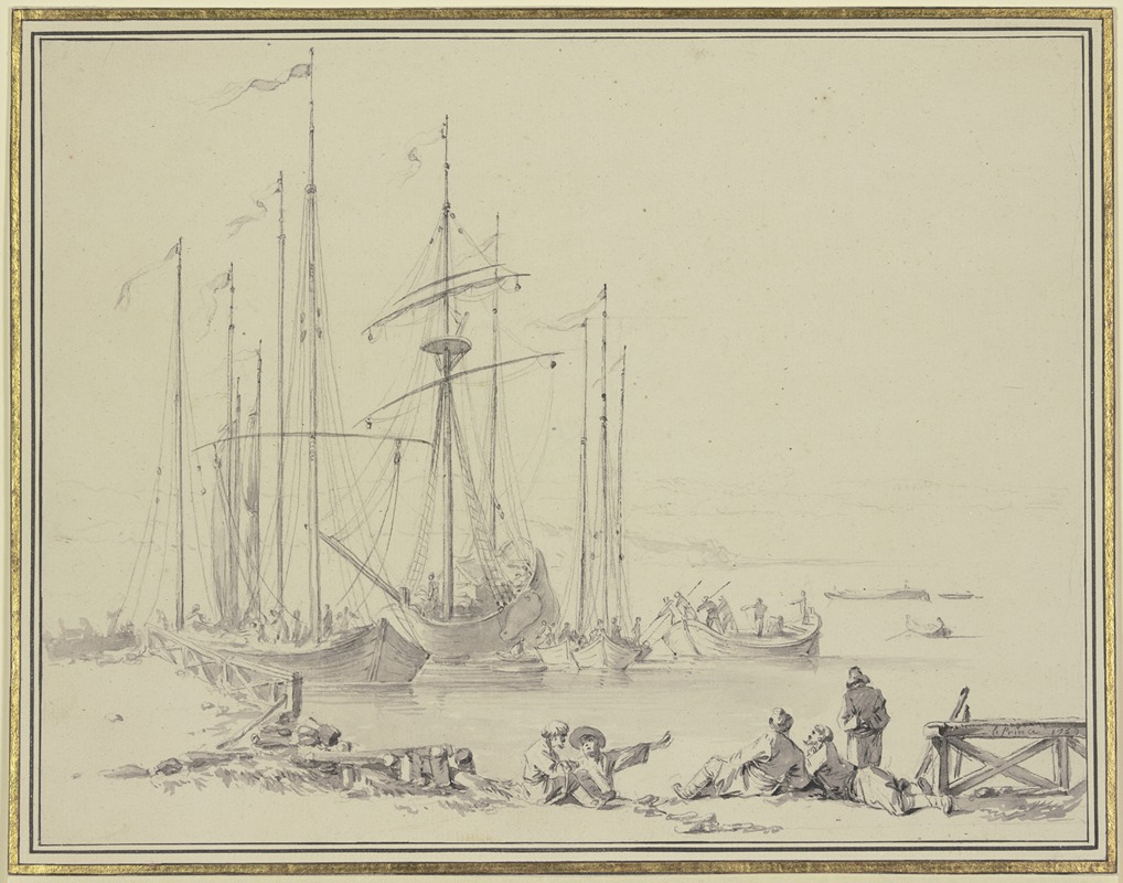 Anlandende Schiffe, am Ufer lagernde Männer — Jean-Baptiste Le Prince