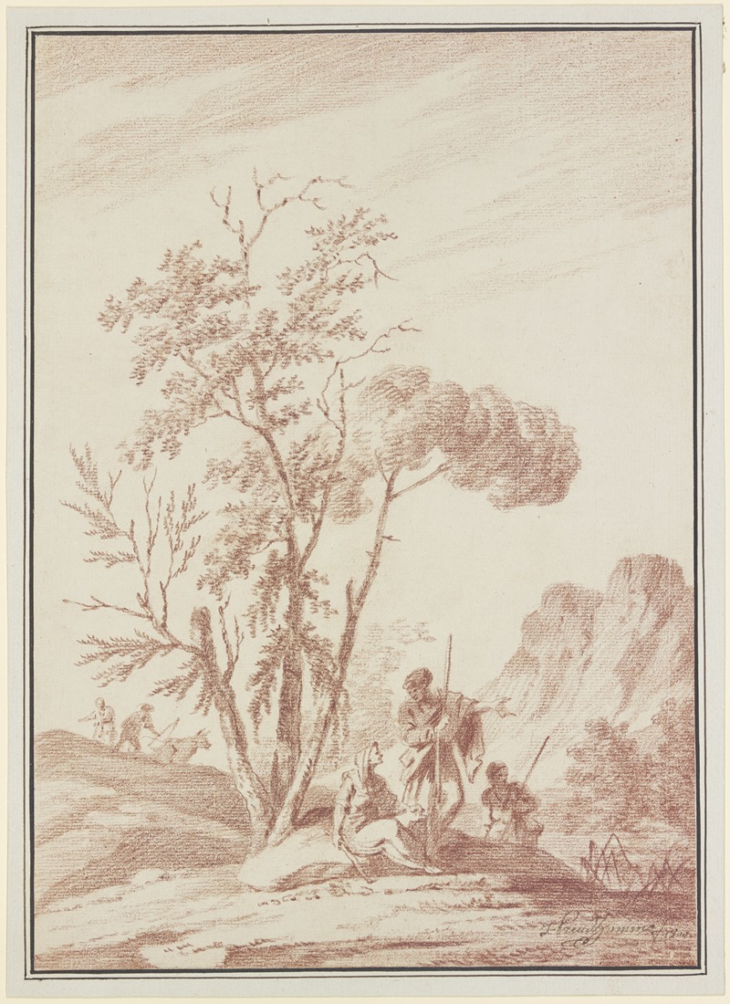 Drei Figuren unter einer Baumgrupppe by Jérôme Preudhomme, 1800 — digital art print download