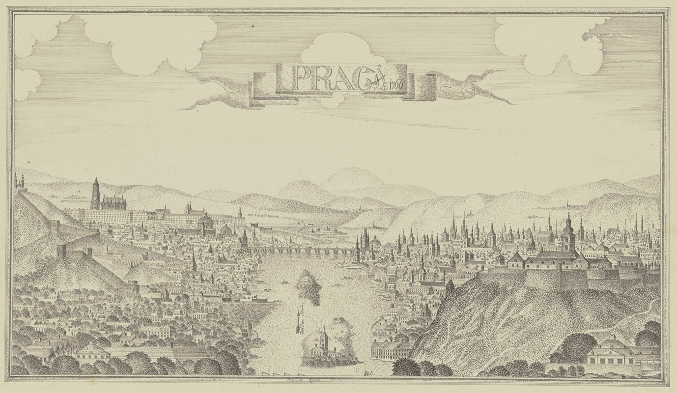 Ansicht von Prag mit der Moldau by Johann Baptist Reiser, 1770 — digital art print download