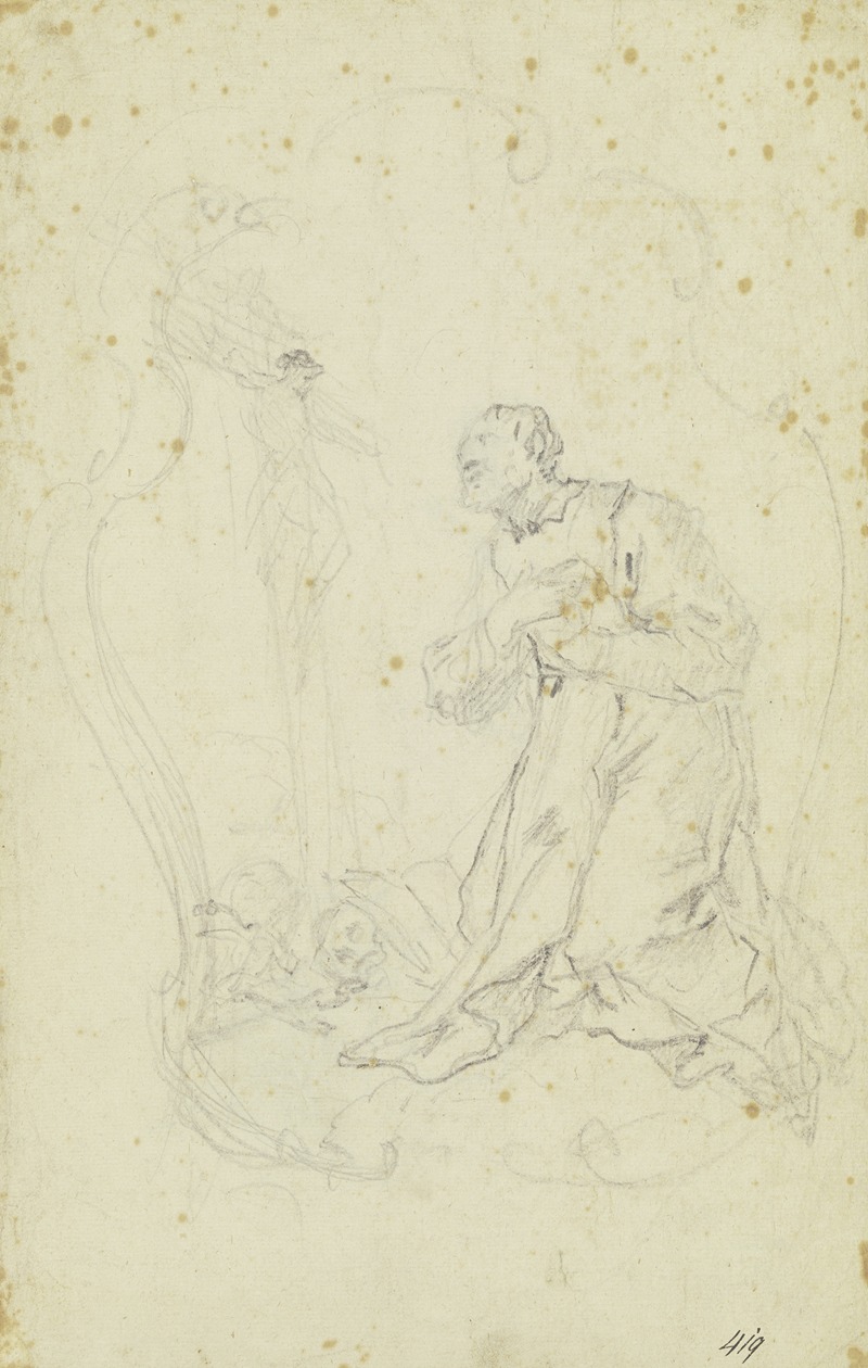 Büßender Heiliger vor dem Kruzifix by Johann Baptist Zimmermann — digital art print download