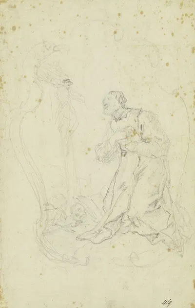 Büßender Heiliger vor dem Kruzifix by Johann Baptist Zimmermann — digital art print download