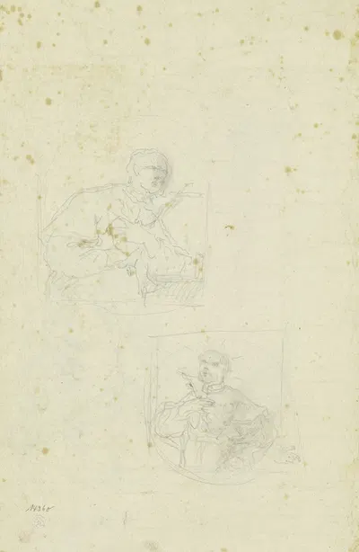 Zwei Halbfiguren von Heiligen mit Kruzifix by Johann Baptist Zimmermann — digital art print download