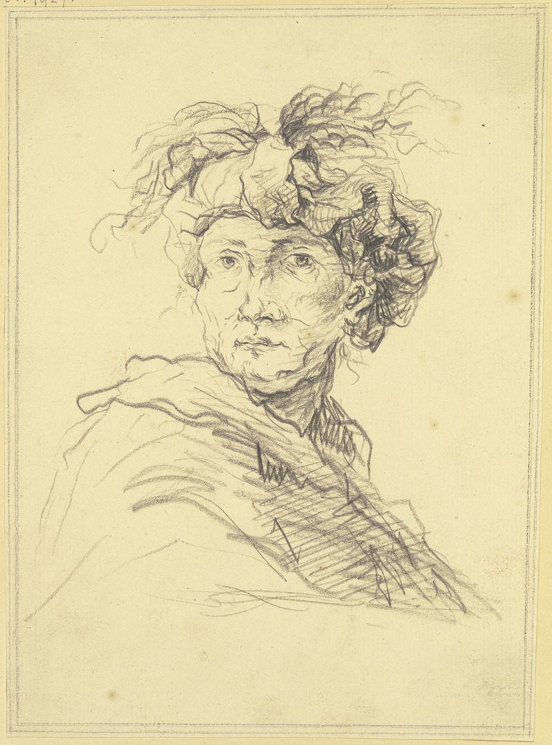 Bartloser Mann in Vorderansicht mit phantastischem Turban — Johann Benjamin Ehrenreich