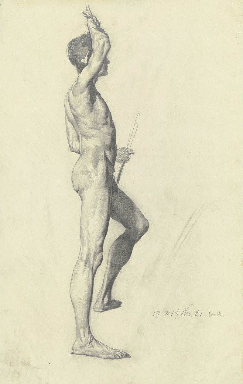 Male nude, standing by Карл Штауфер-Берн, 1881 — digital art print download