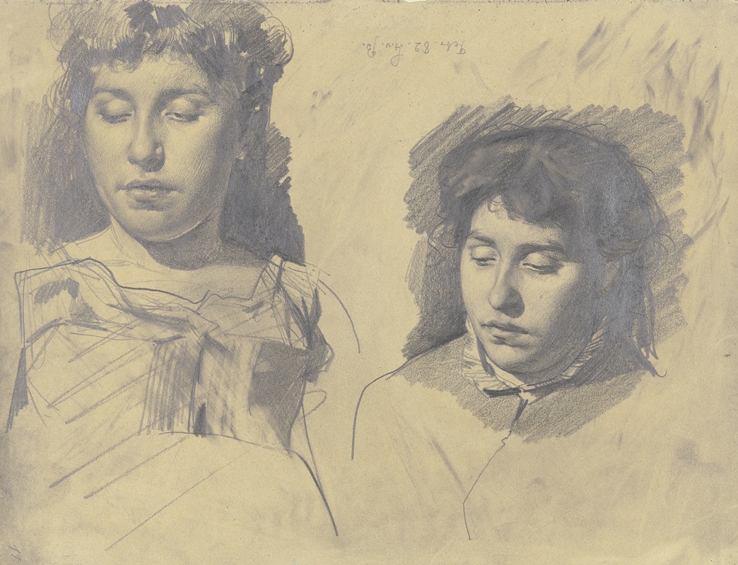 Zwei weibliche Studienköpfe by Karl Stauffer-Bern, 1882 — digital art print download