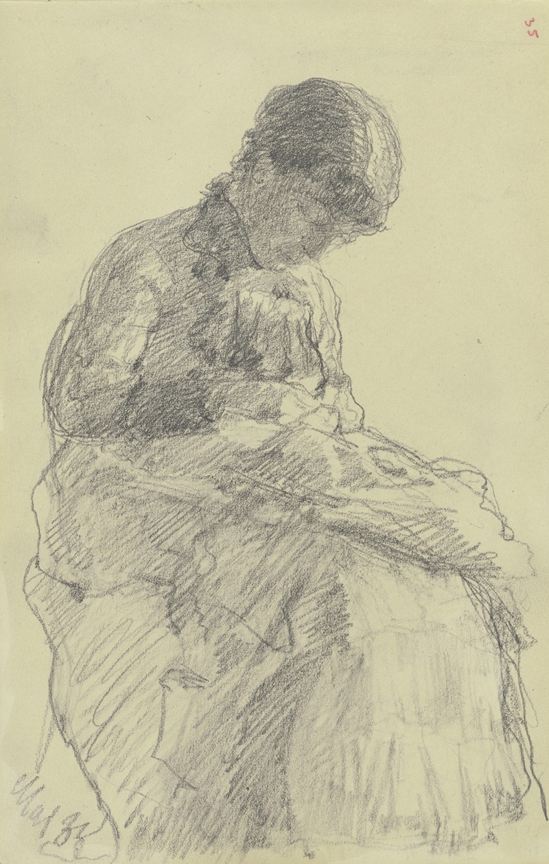 Sitzende Frau beim Handarbeiten — Louis Eysen