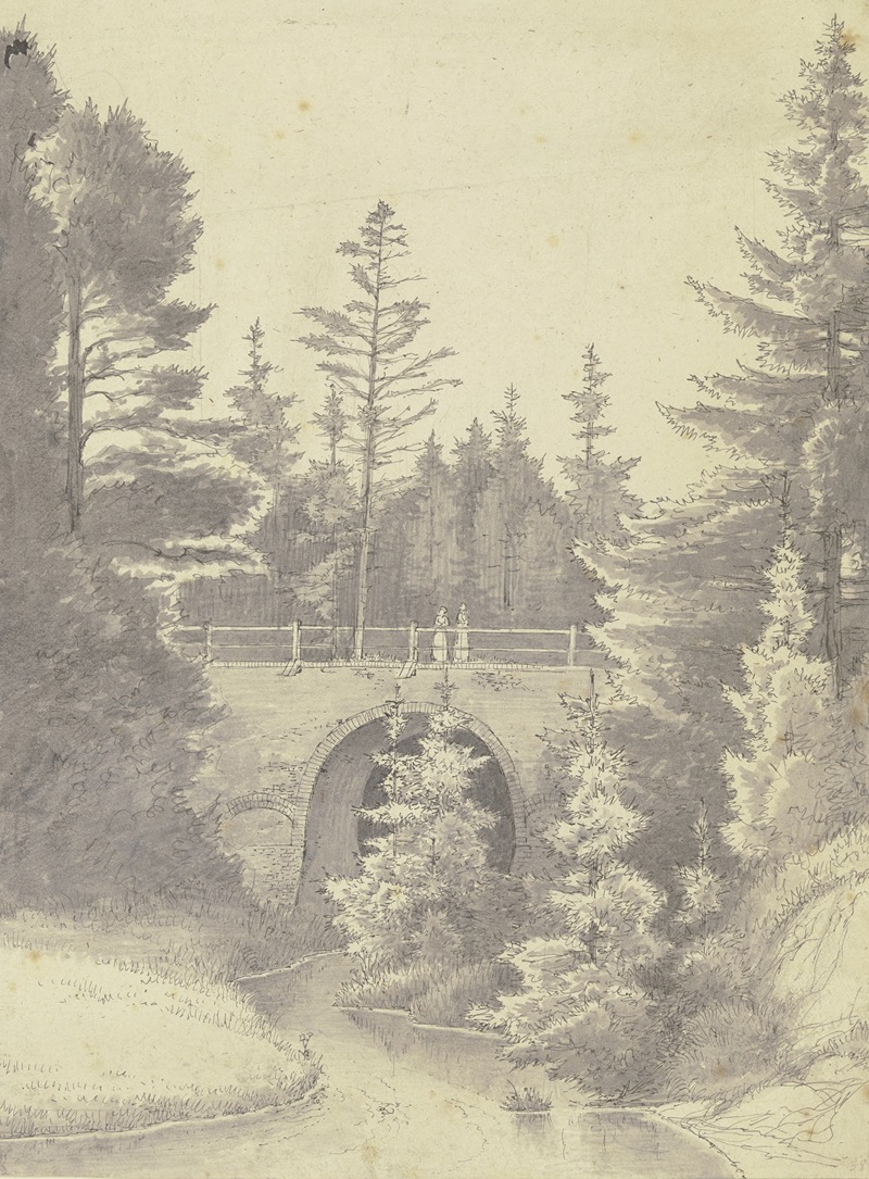 Brücke über einem Bach im Wald by Ludwig Hoffstadt — digital art print download