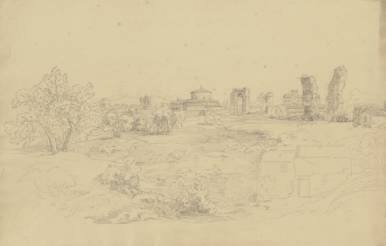 Kirche und weitere Gebäude in der Campagna Romana — Ludwig Metz