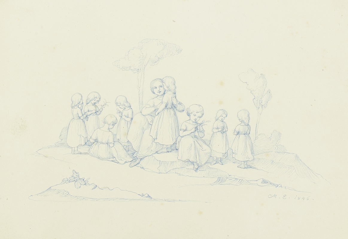 Spielende Kinder, Sträußchen bindend by Мари Элленридер, 1846 — digital art print download