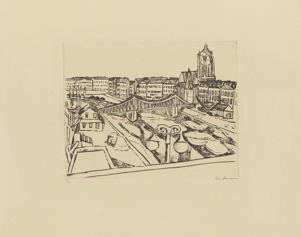 City View with 'Eiserner Steg' (Iron Bridge) by Max Beckmann, 1923 — digital art print download