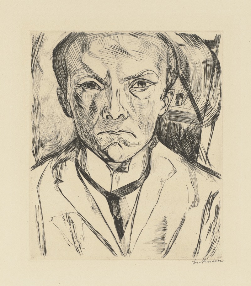Frontal Self-Portrait with House Gable in Background — Max Beckmann
