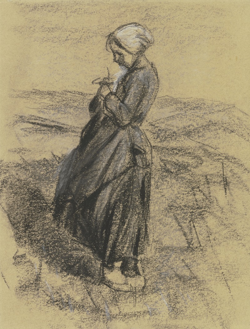 Mädchen auf dem Felde, strickend by Макс Либерман — digital art print download