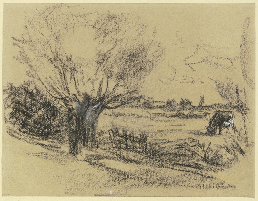 Wiese mit Vieh, vorne eine Kopfweide — Max Liebermann