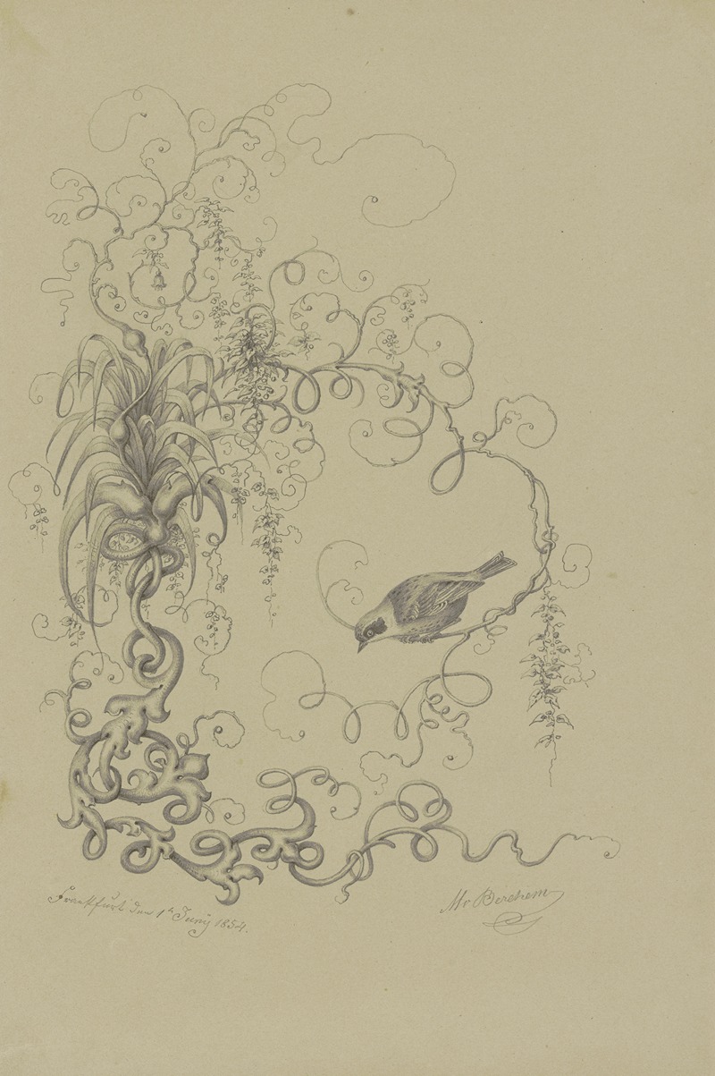 Vines with a finch by Max von Berchem, 1854 — digital art print download