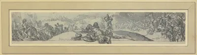 David enthauptet Goliath, rechts das siegreiche Heer der Kinder Israel, links die fliehenden Philister by Michael Herr,…