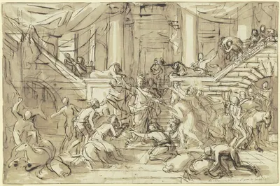 Jakob und seine Söhne empfangen von Joseph das Getreide by Michel Corneille the younger — digital art print download