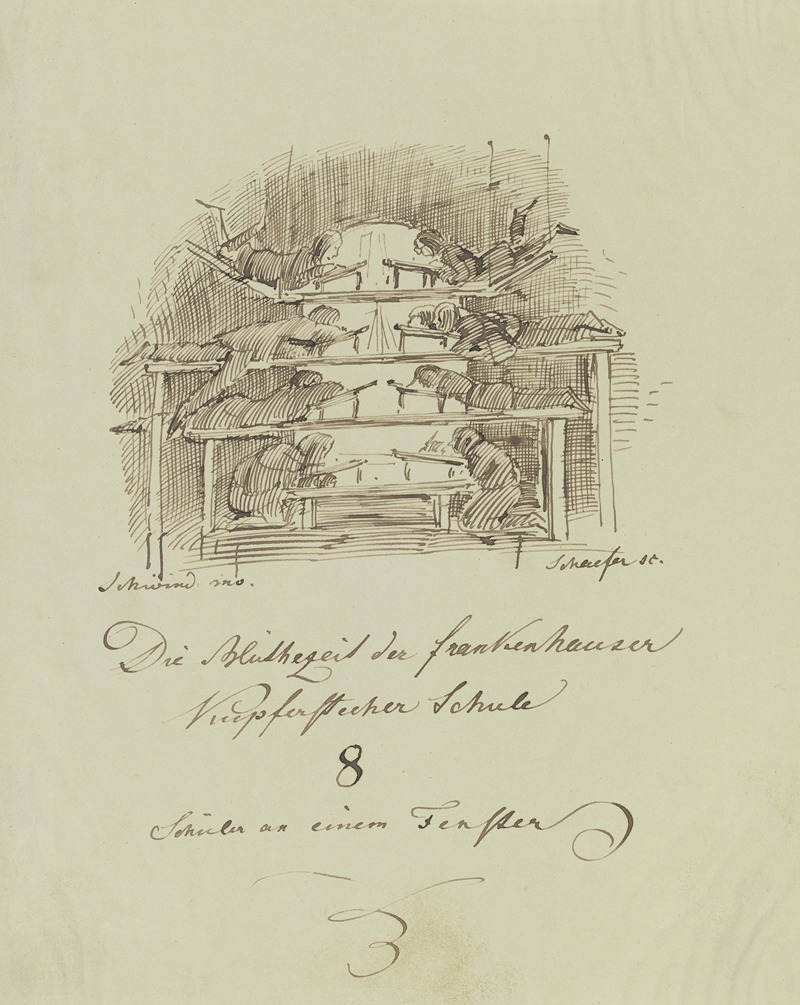 Acht Zeichenschüler an einem Fenster — Moritz von Schwind