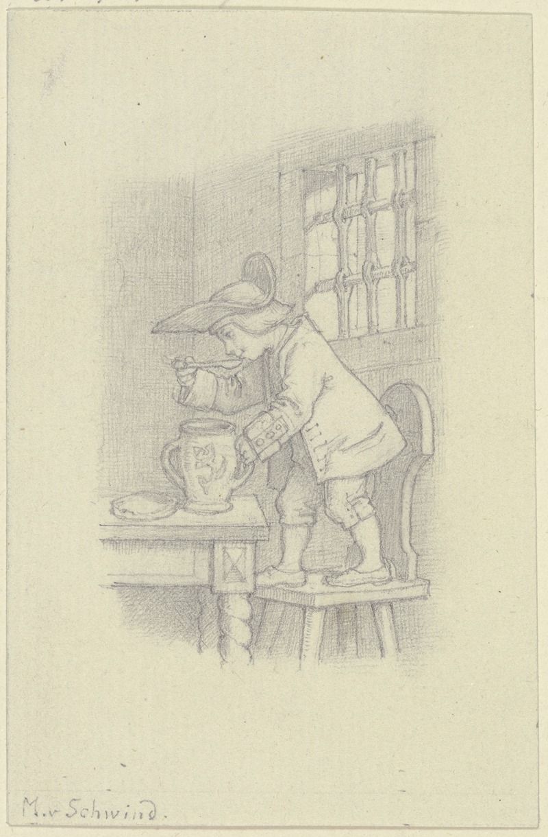 Knabe aus einem Topf naschend — Moritz von Schwind