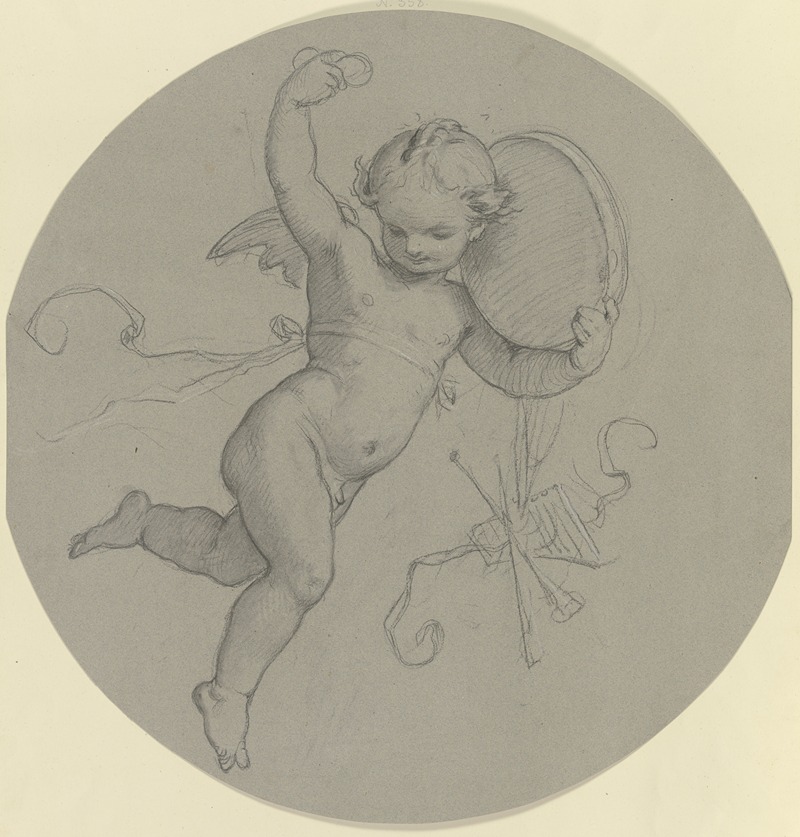 Schwebender Putto mit Tamburin by Мориц фон Швинд — digital art print download