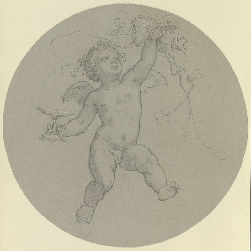Schwebender Putto mit Traube und Trinkschale by Мориц фон Швинд — digital art print download