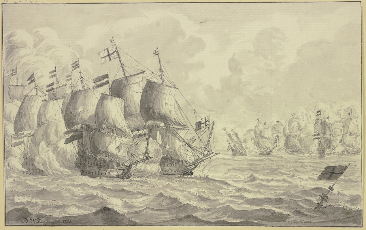Sea battle by N. V. Kampen, 1752 — digital art print download