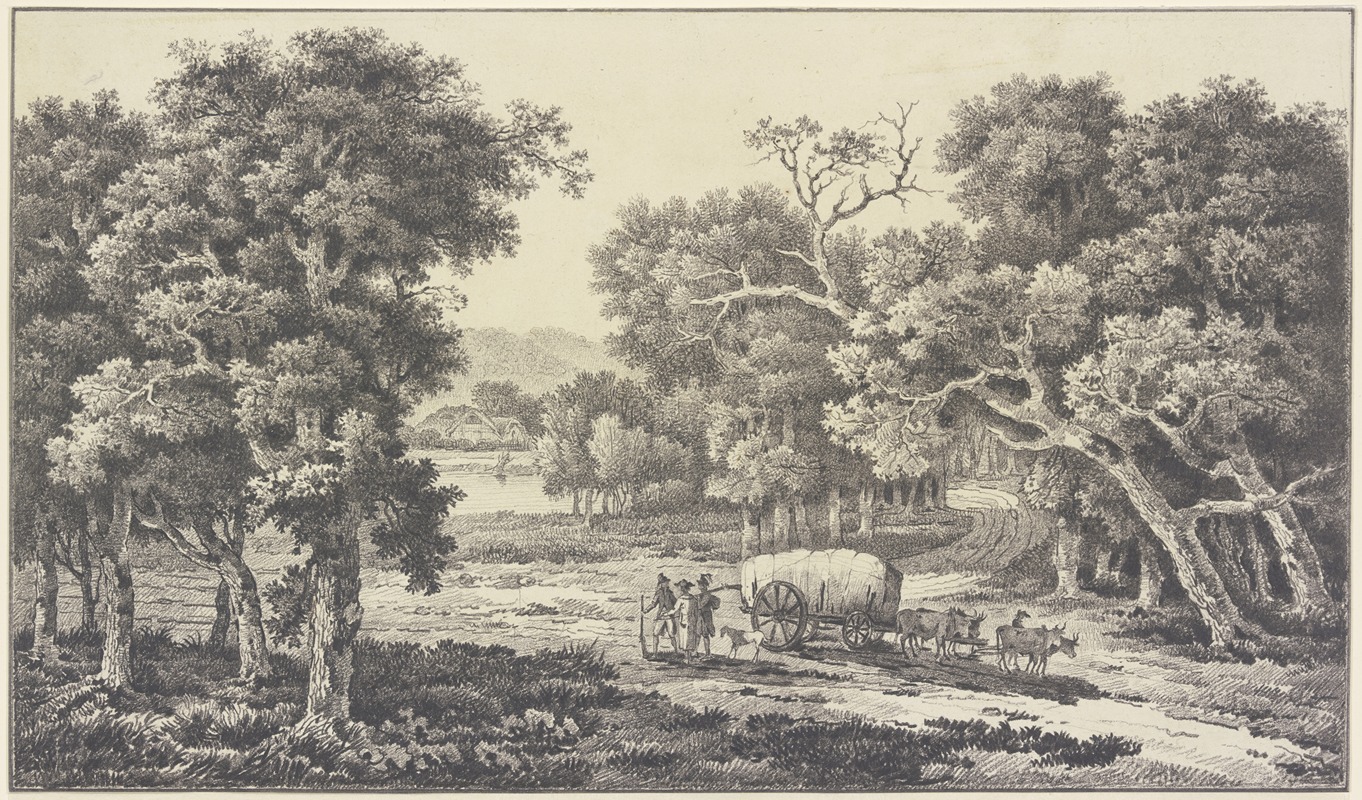 Waldlandschaft mit einem Güterwagen by Nicolas Joseph Vergnaux — digital art print download