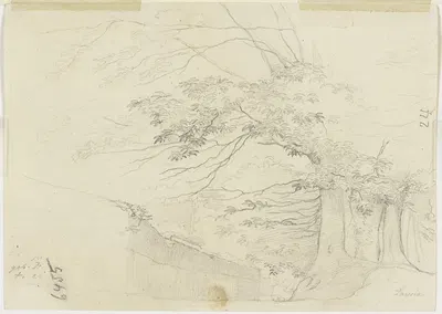 Baumbestandener Weg entlang einer Mauer by Nikolaus Hoff, 1824 — digital art print download