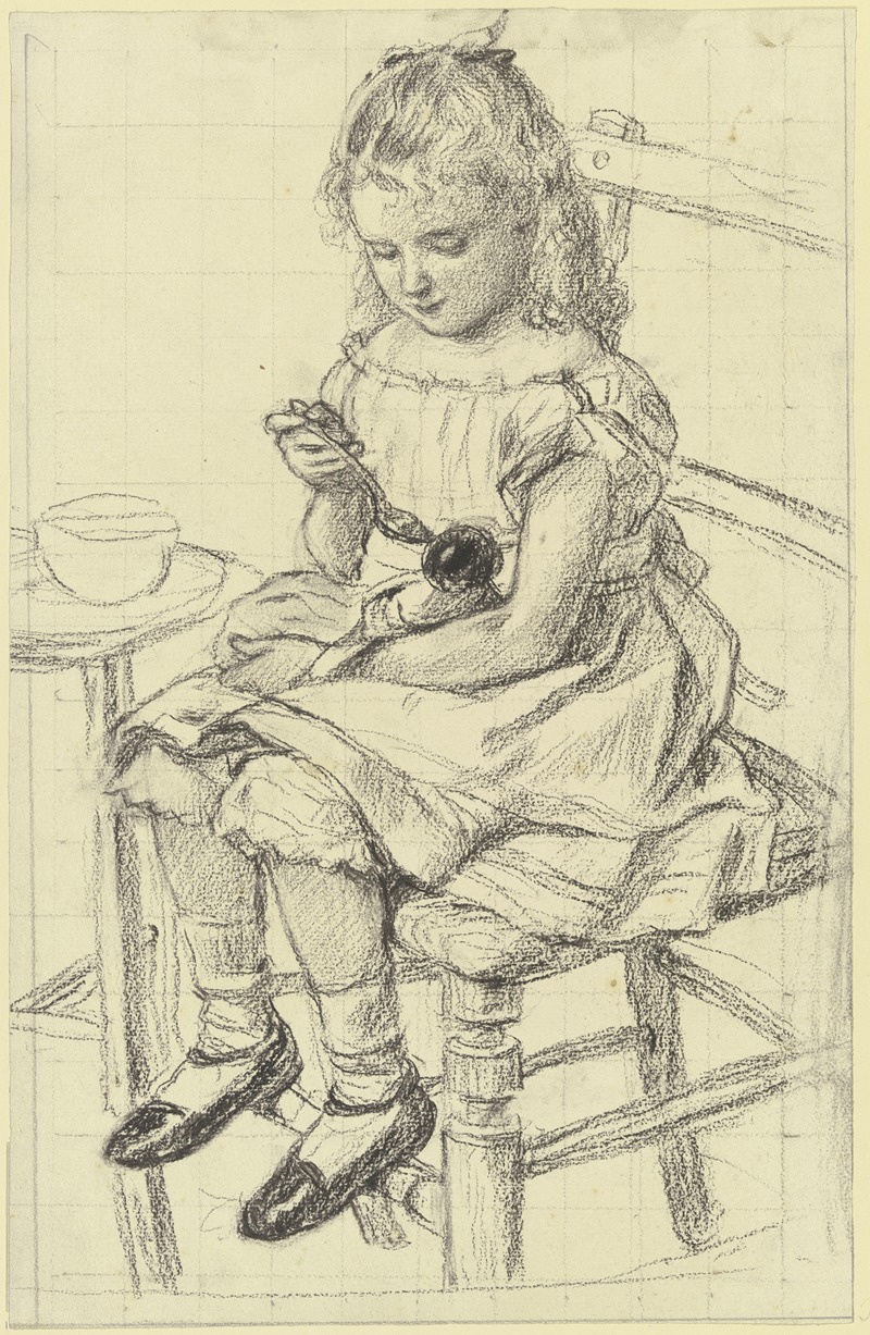 Ein Mädchen beim Füttern ihrer Puppe by Отто Шольдерер — digital art print download