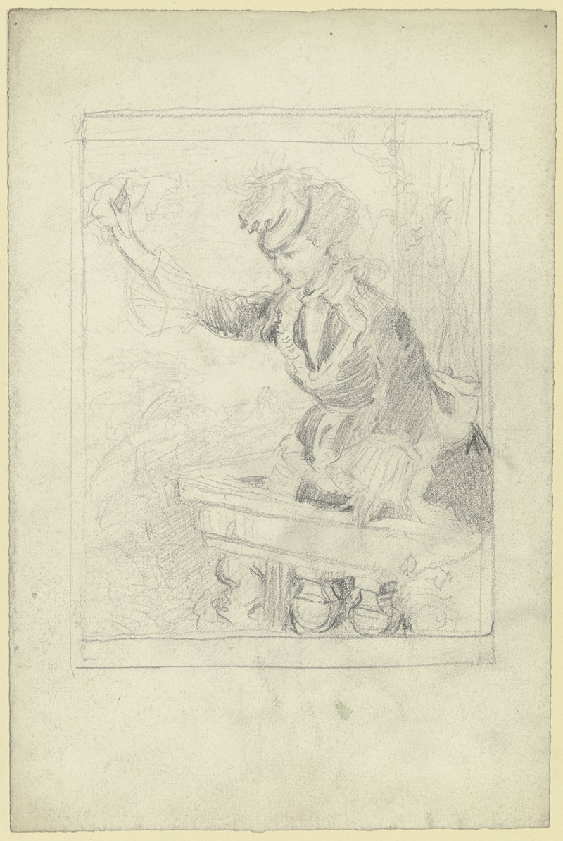 Frau auf Balkon, winkend — Otto Scholderer