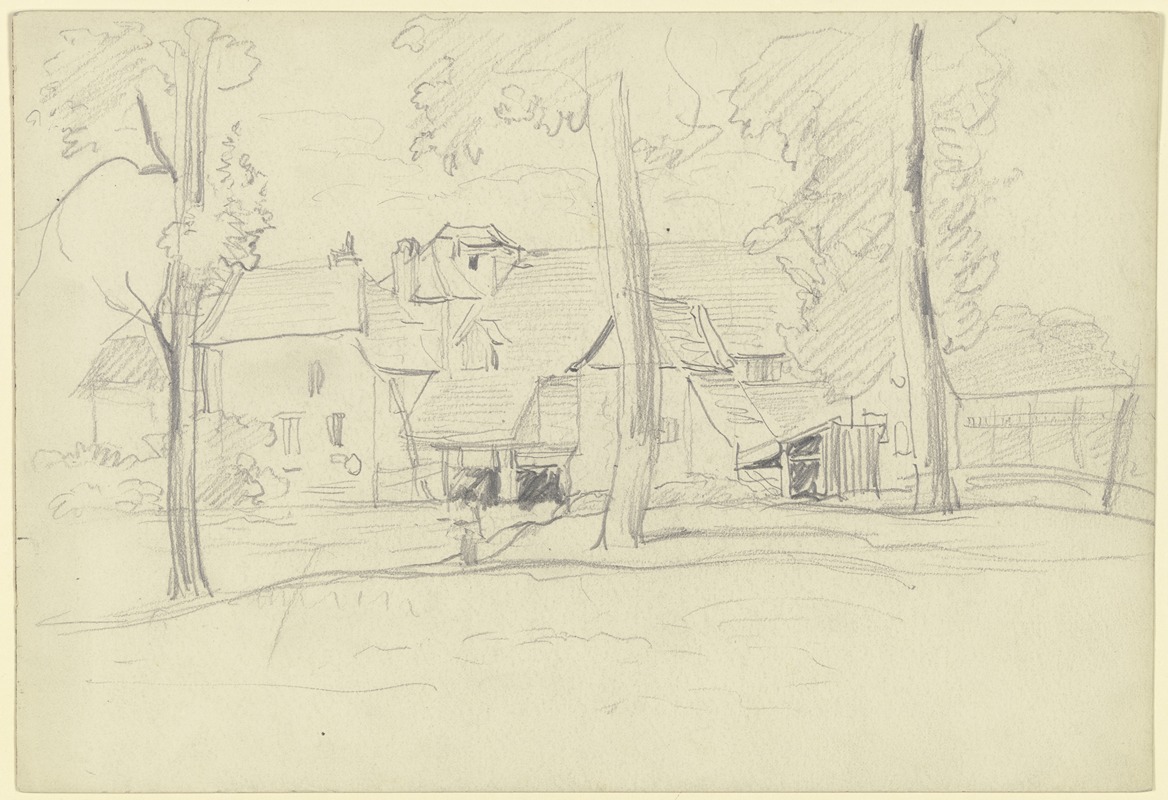 Group of houses with trees — Otto Scholderer