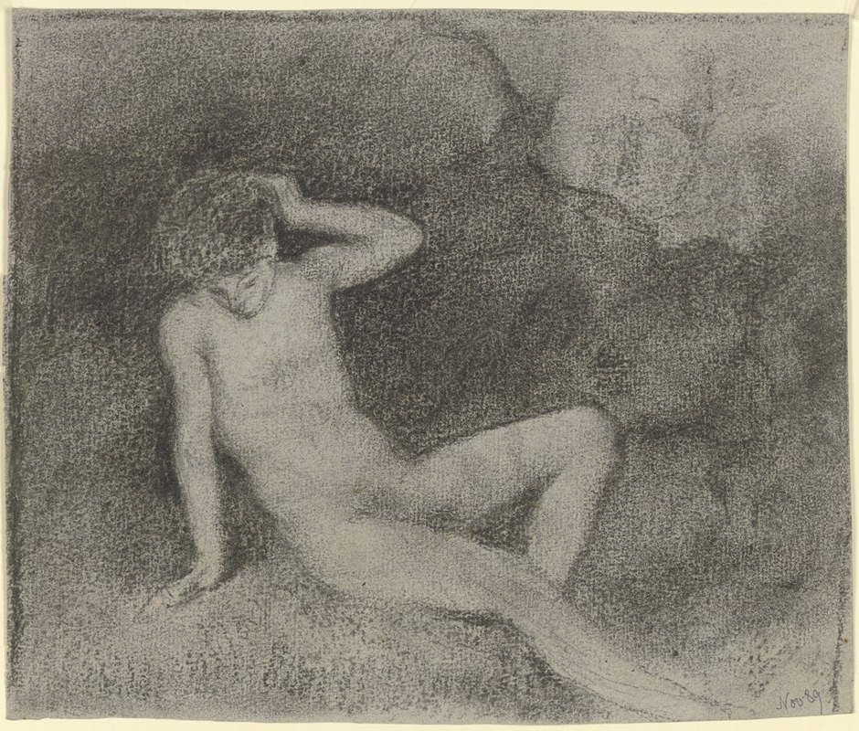 Lagernder nackter Jüngling in einer Landschaft — Otto Scholderer