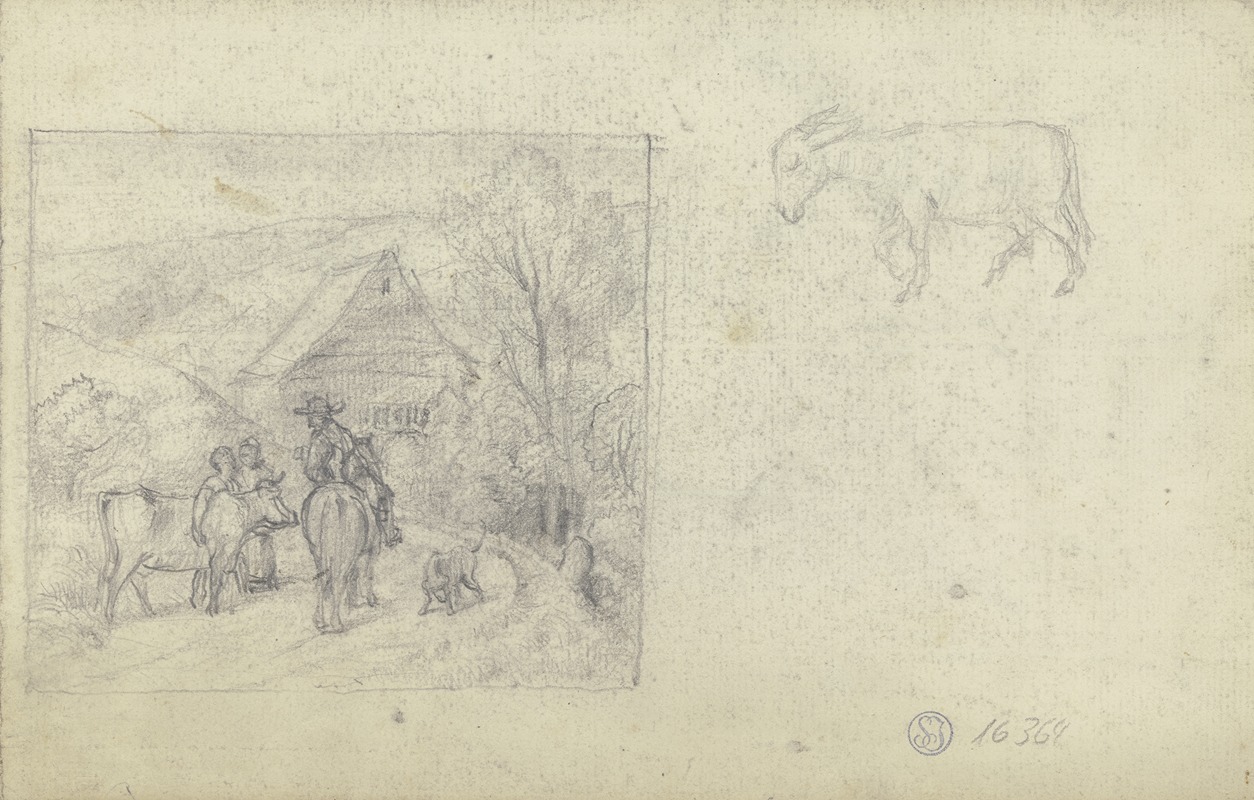 Landschaft mit Reiter, Skizze eines Esels by Отто Шольдерер — digital art print download