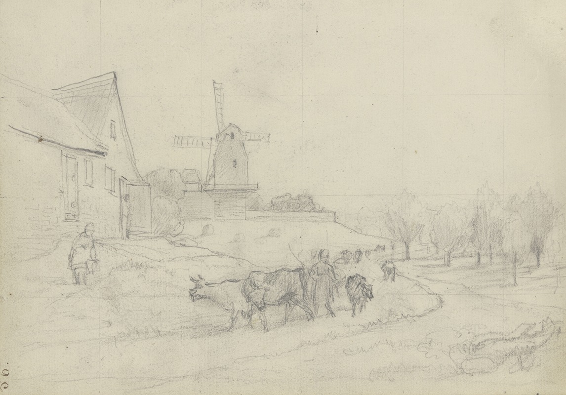 Landschaft mit Viehtrieb und Windmühle by Отто Шольдерер — digital art print download