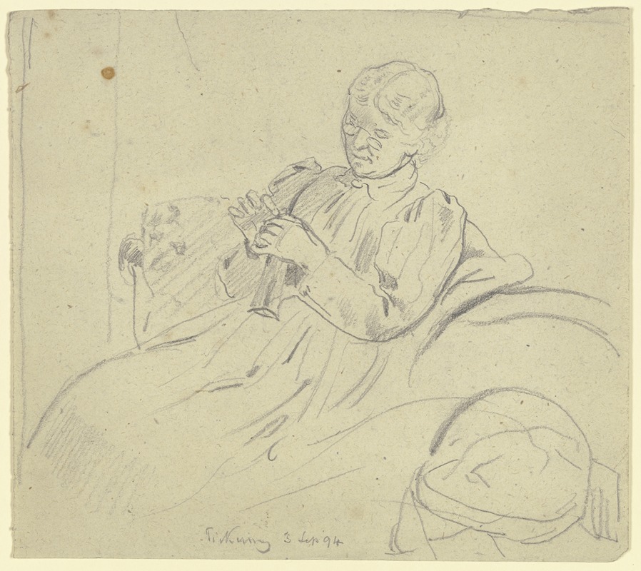 Luise Scholderer bei der Handarbeit by Отто Шольдерер, 1894 — digital art print download