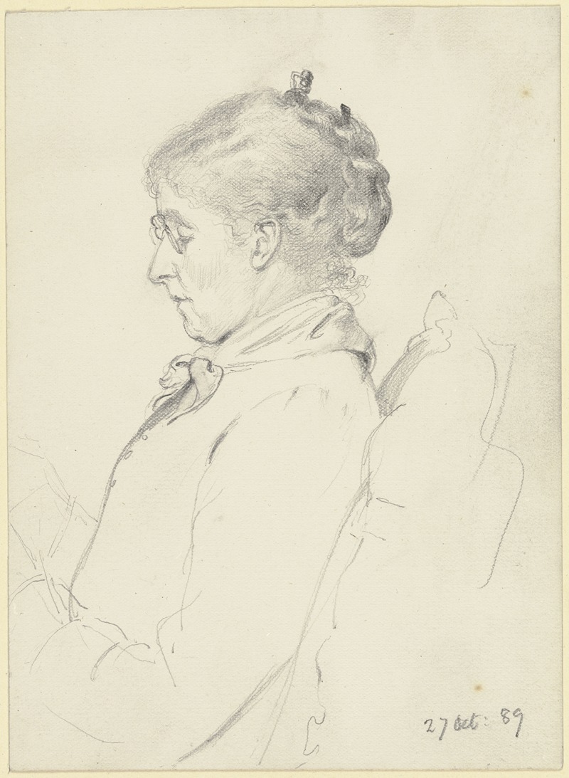 Luise Scholderer im Profil nach links, lesend by Отто Шольдерер, 1889 — digital art print download