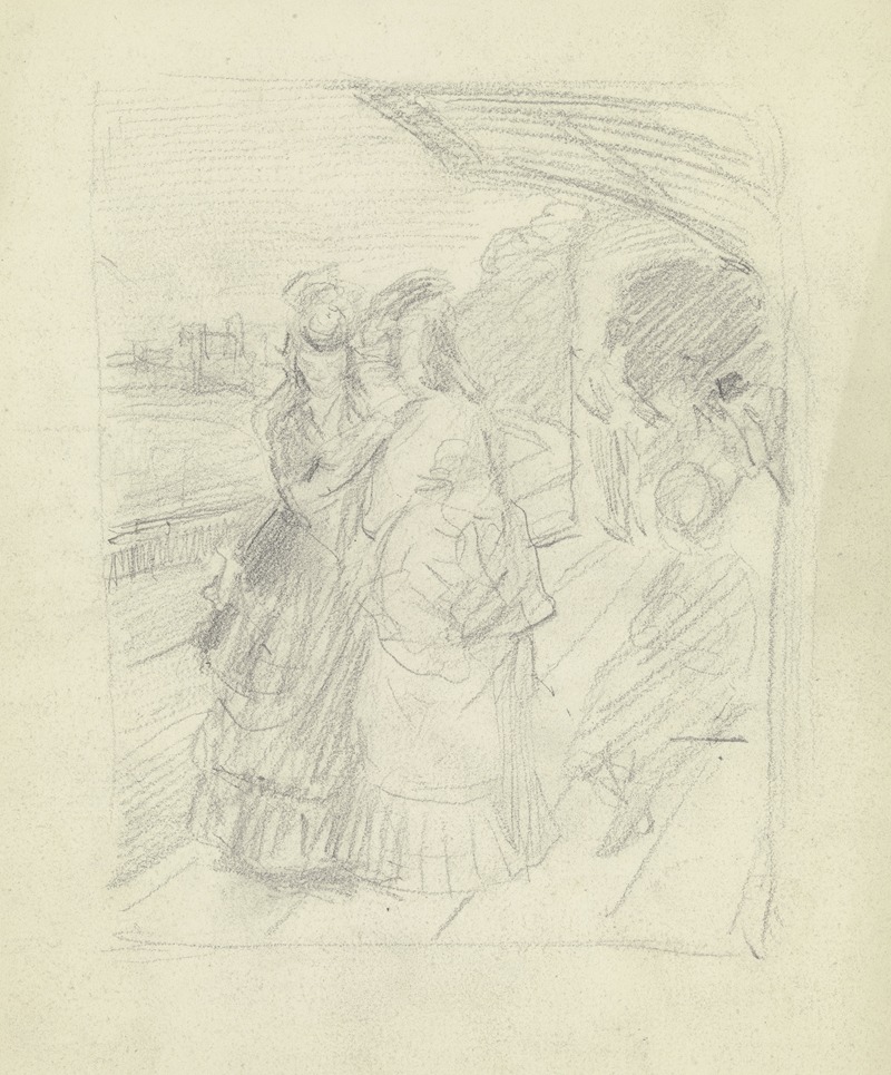 Luise Scholderer mit Begleiterin auf dem Bahnsteig — Otto Scholderer