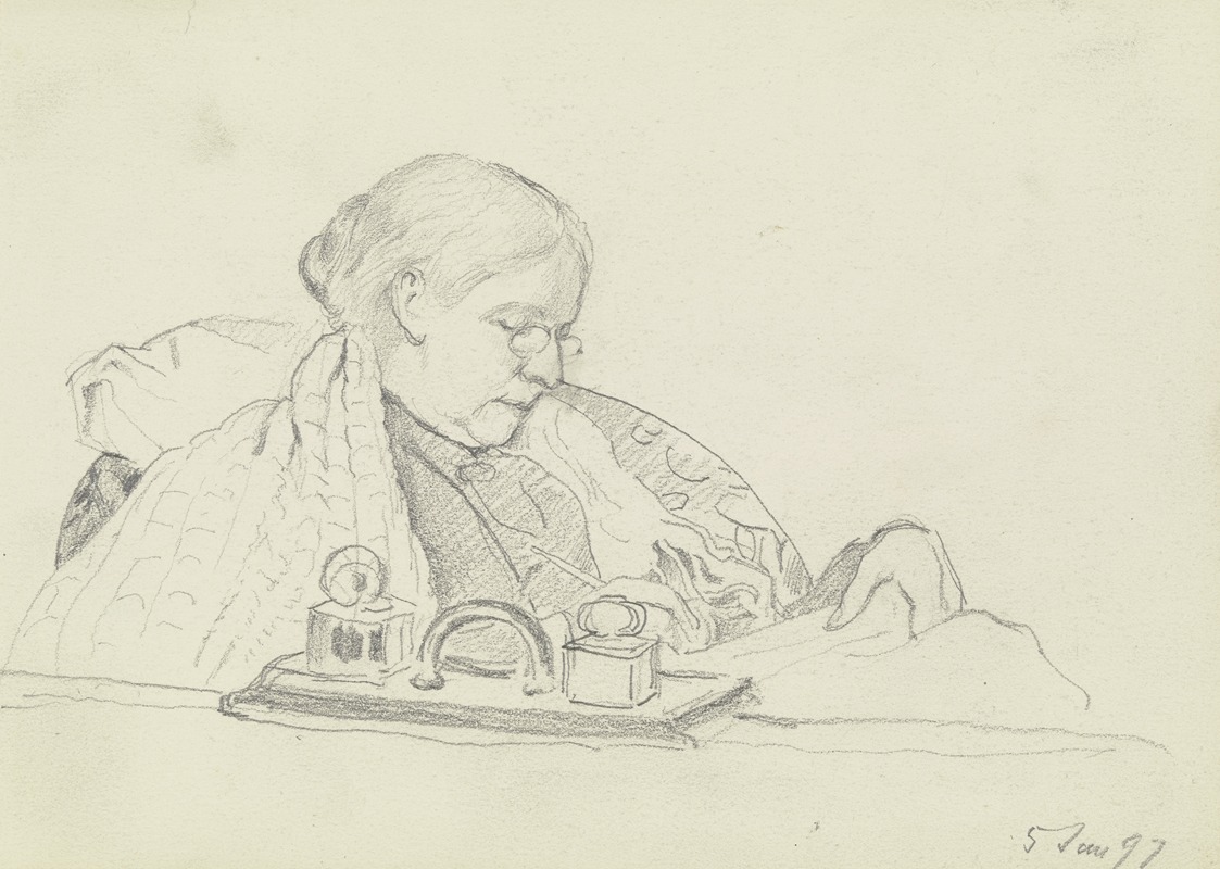 Luise Scholderer schreibend by Otto Scholderer, 1897 — digital art print download