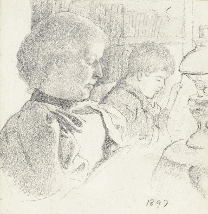 Luise Scholderer und Victor beim Lesen — Отто Шольдерер