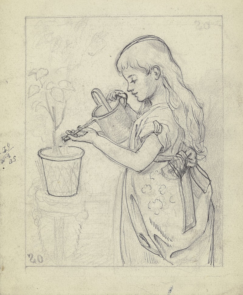 Mädchen beim Blumengießen by Отто Шольдерер — digital art print download