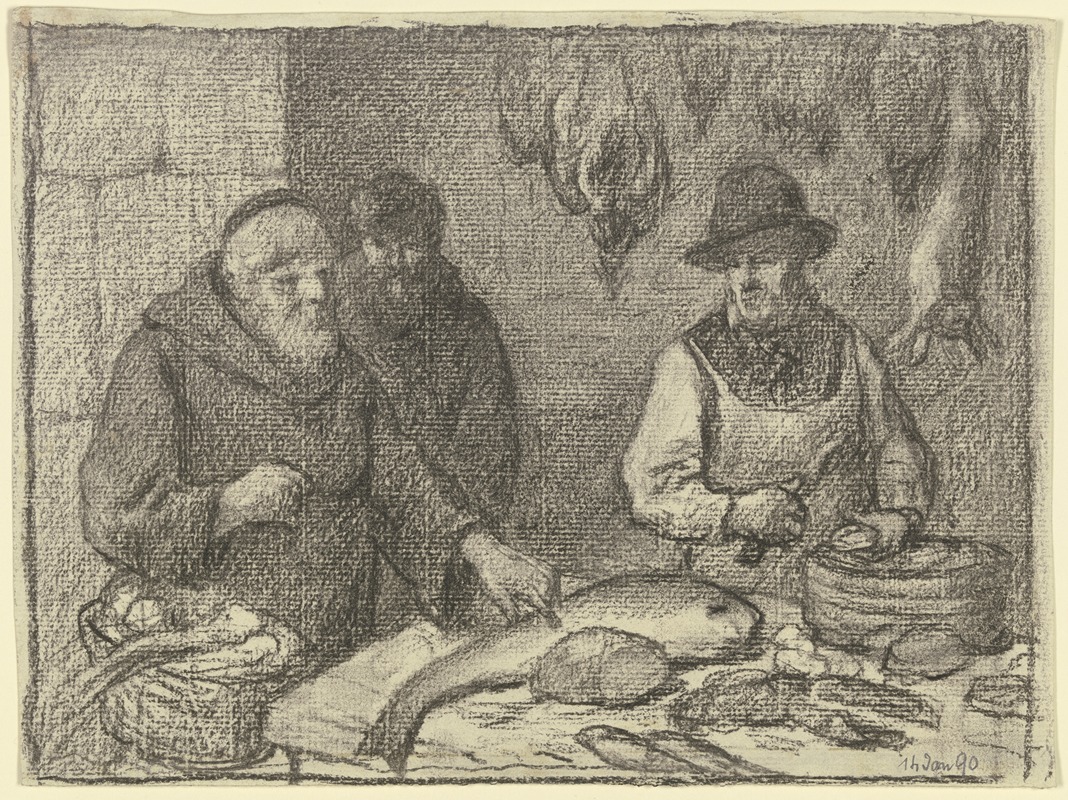 Monk with a fishmonger by Отто Шольдерер, 1890 — digital art print download