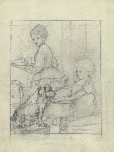 Our dog Brian 'Finishing the crusts by Otto Scholderer, 1872 — digital art print download