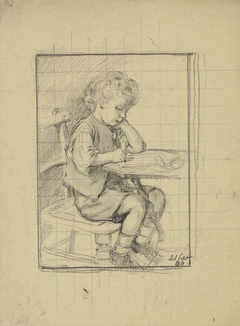 Schreibender Knabe nach rechts by Отто Шольдерер, 1880 — digital art print download