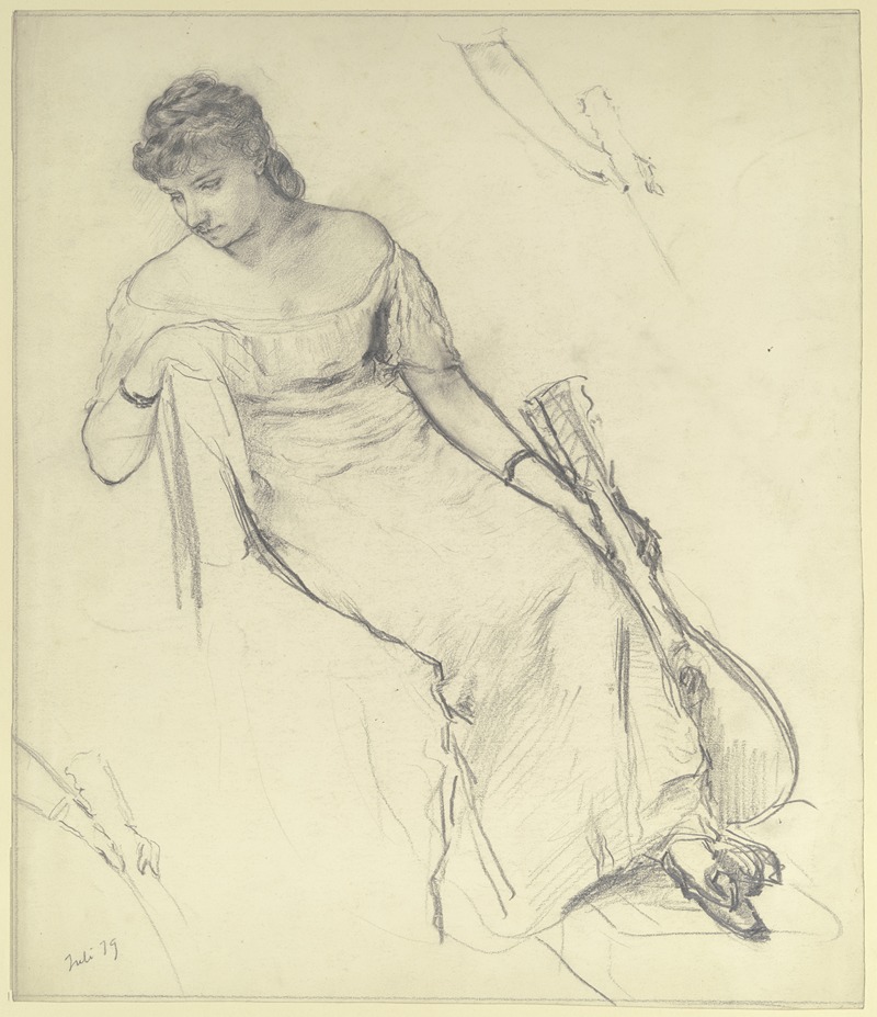 Sitzende Frau mit Mandoline by Отто Шольдерер, 1879 — digital art print download