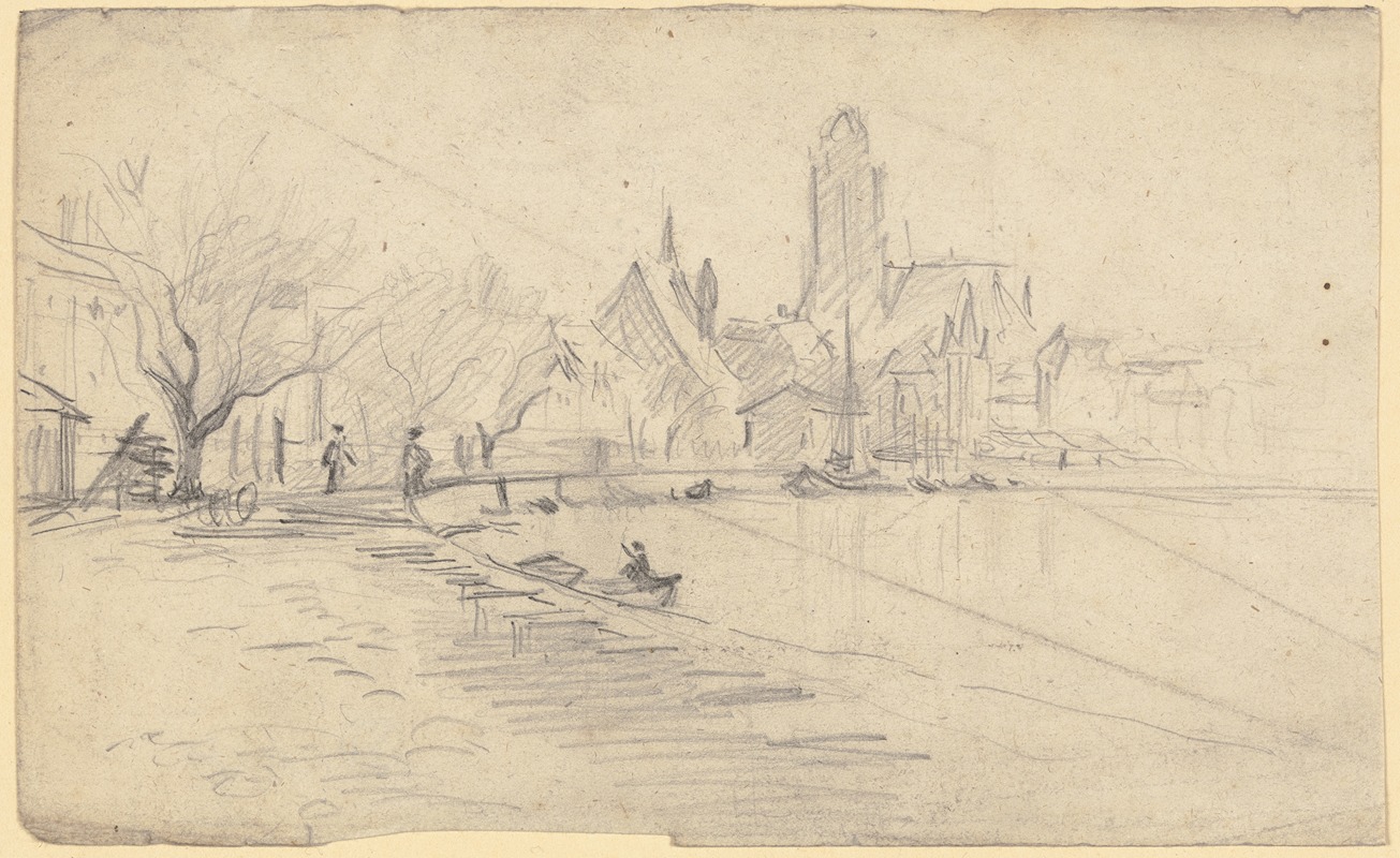 Stadt mit gotischer Kirche am Fluß by Отто Шольдерер — digital art print download