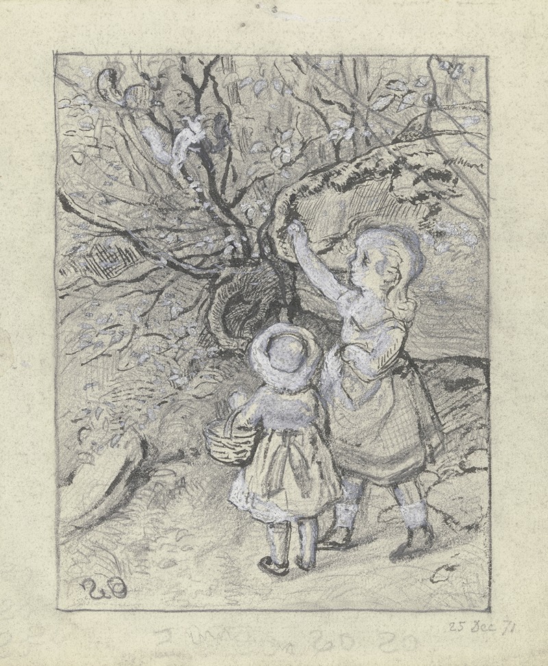 Zwei Kinder an einem Busch by Отто Шольдерер, 1871 — digital art print download